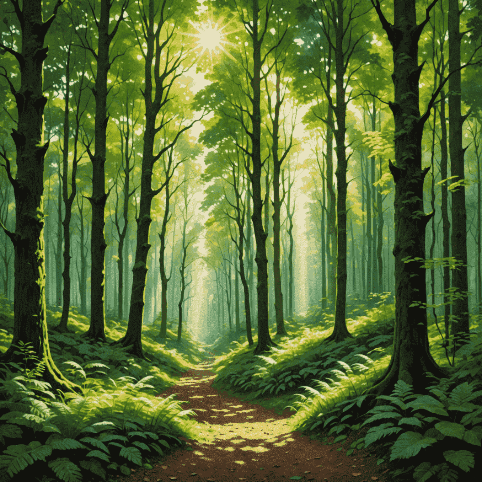 A serene image of a lush green forest with sunlight filtering through the trees, symbolizing growth and financial prosperity
