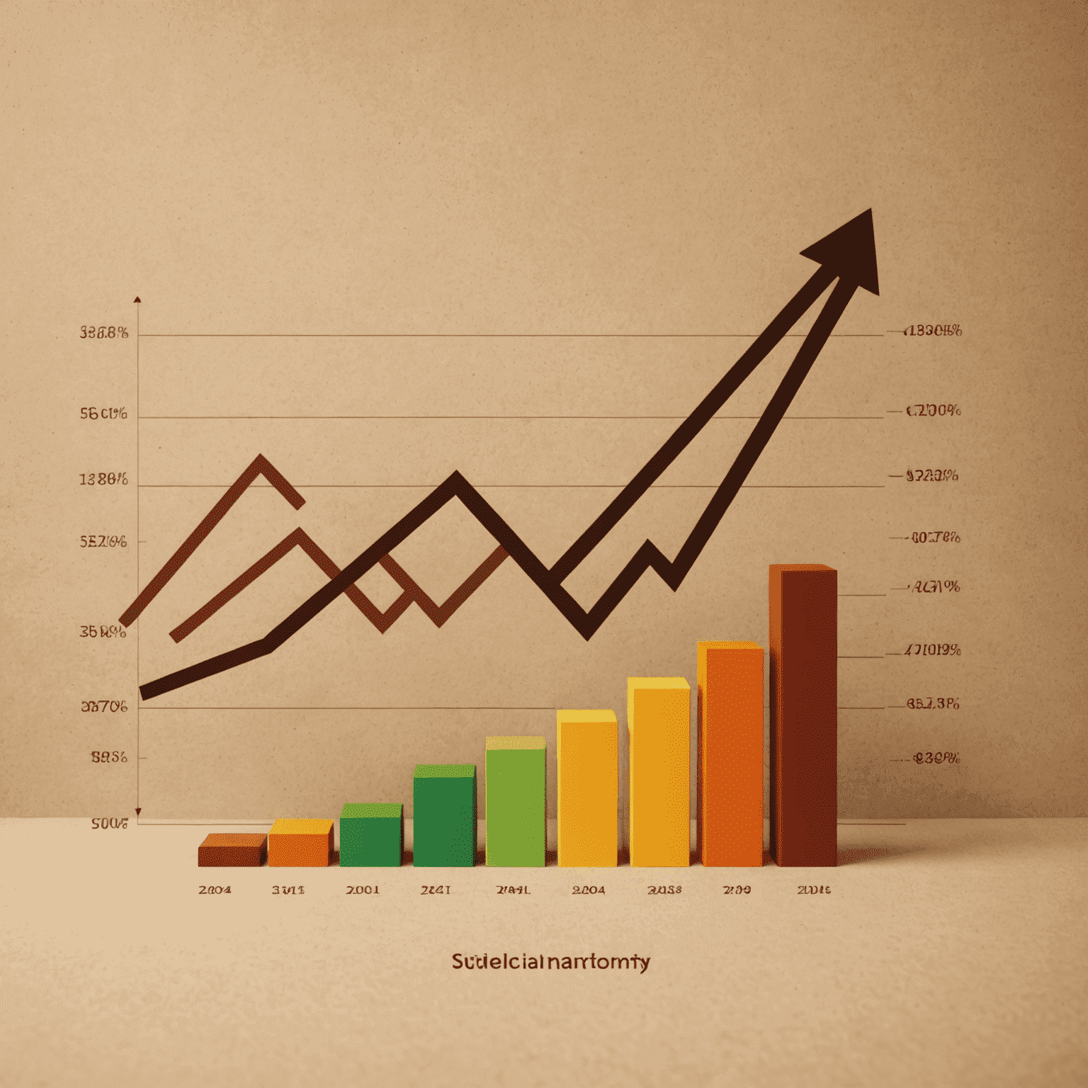 A line graph showing upward trend in earthy colors representing investment growth