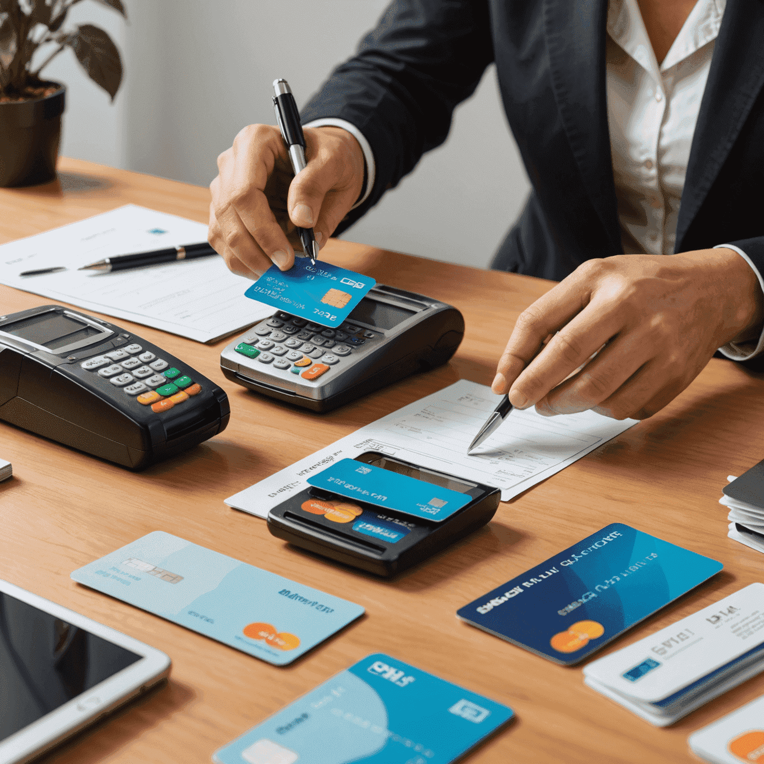 A person cutting up credit cards and reviewing financial statements, representing debt management and financial freedom