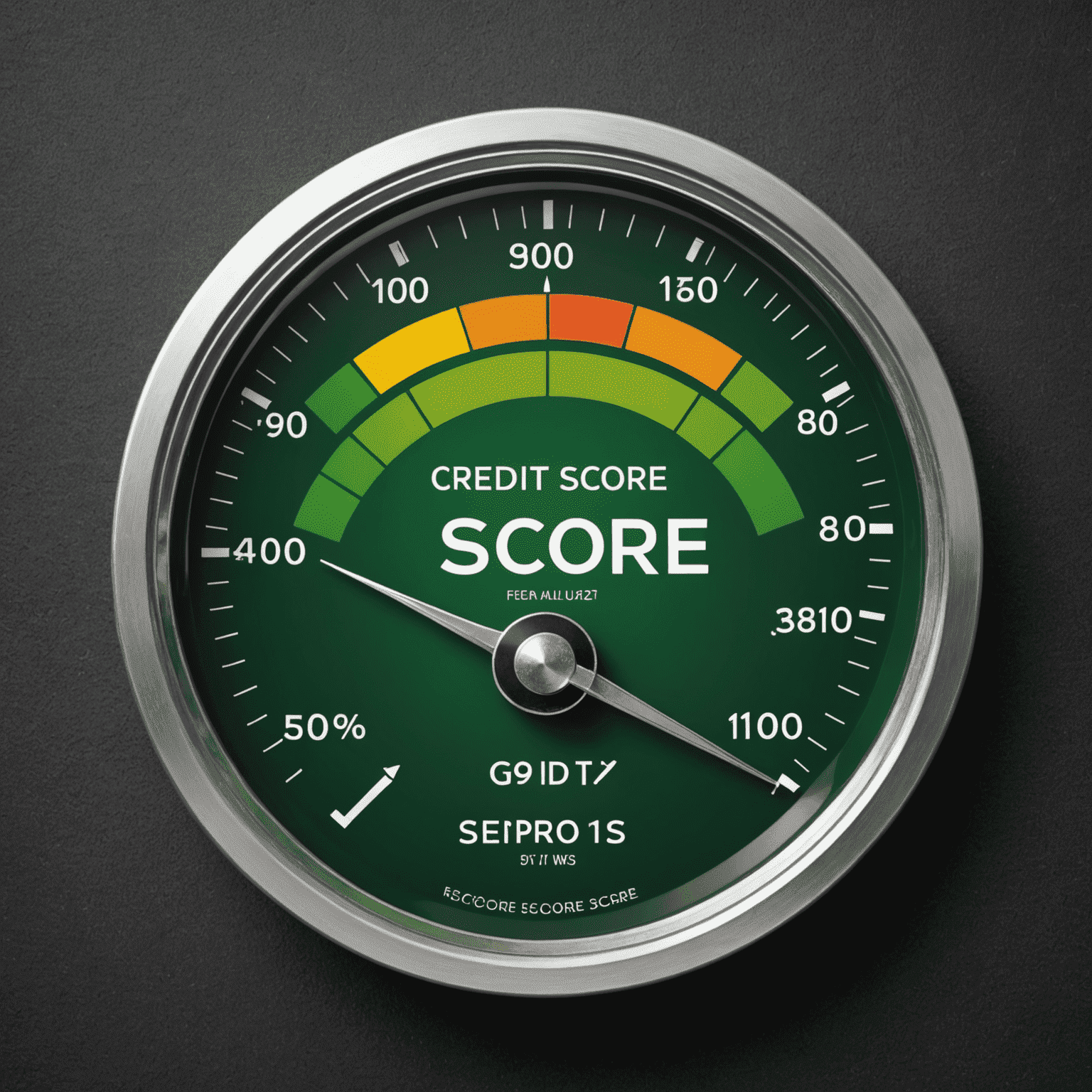 A gauge showing credit score ranges from poor to excellent, using green to represent good scores